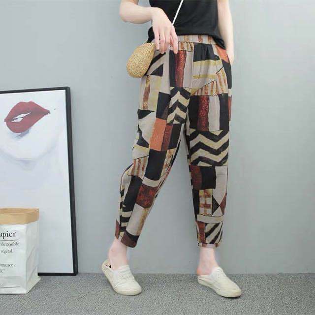 Pantalones Harem de Lino y Algodón para Mujer – Estampado Graffiti