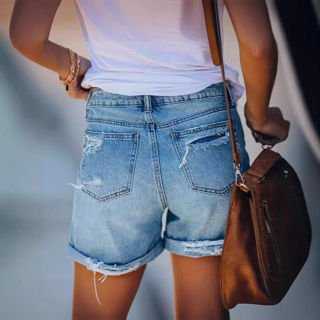 Shorts Vaqueros Rotos de Pierna Ancha para Mujer – Estilo Street