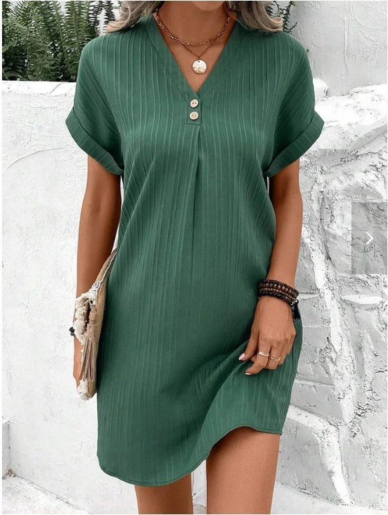 Vestido A-Line de Manga Larga con Botones para Mujer – Color Sólido