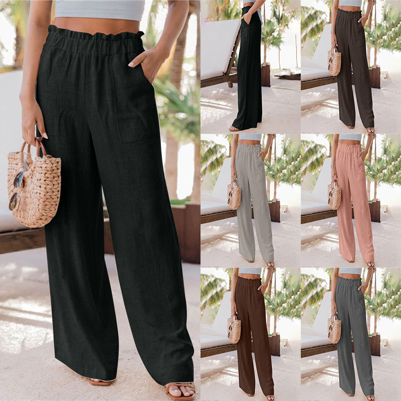 Pantalones de Pierna Ancha con Volantes y Bolsillos para Mujer
