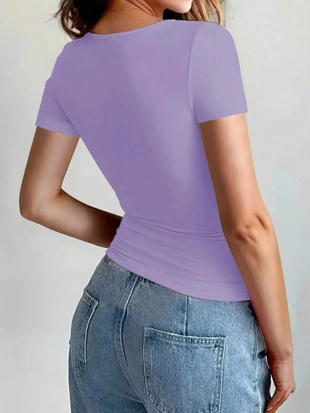 Camiseta Slim Fit de Manga Corta con Cuello Redondo para Mujer