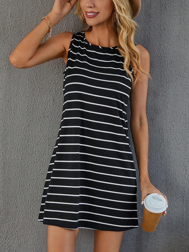 Vestido A-Line de Rayas sin Mangas para Mujer – Midi Casual