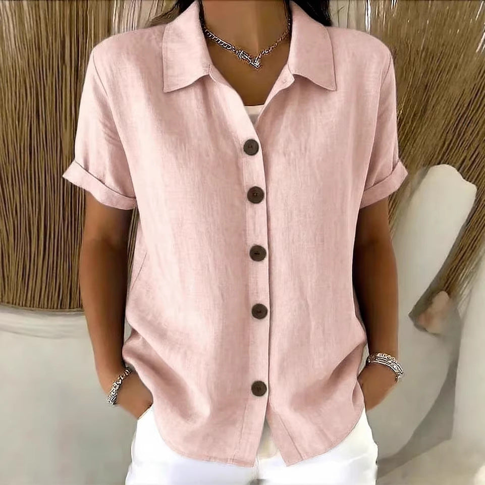 Top de manga corta con cuello camisero y botones