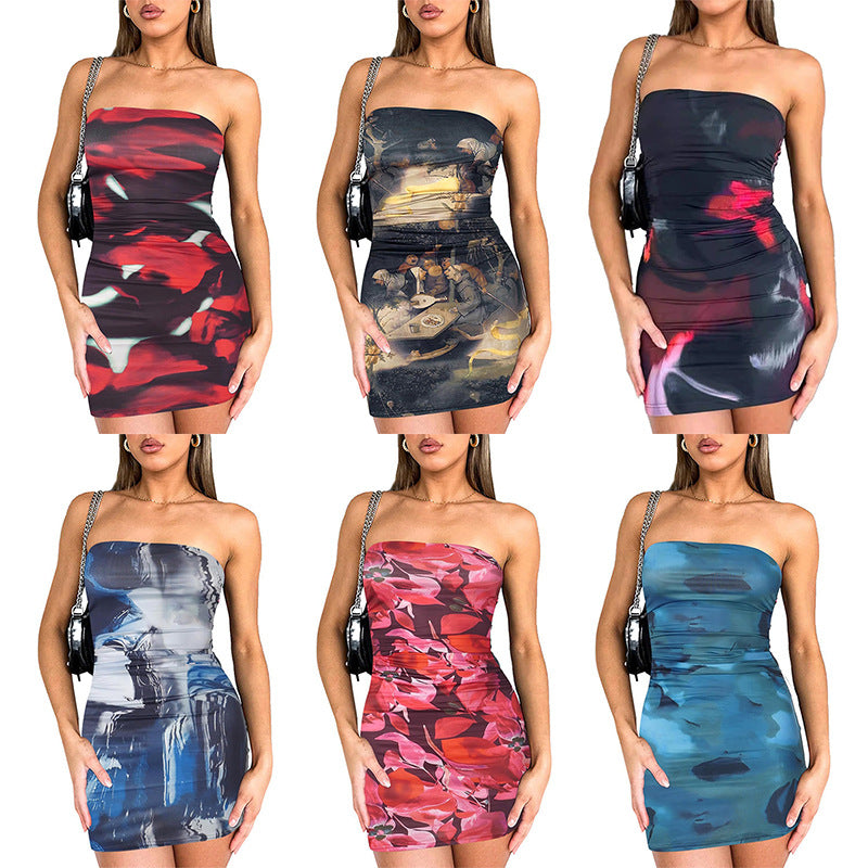 Vestido Bodycon Estampado Sin Tirantes para Mujer – Ajustado y Sexy