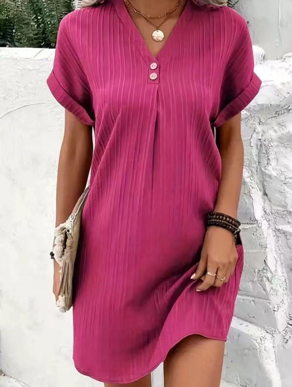 Vestido A-Line de Manga Larga con Botones para Mujer – Color Sólido