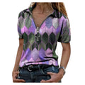 Camiseta de Verano con Cremallera y Escote V Estampada para Mujer