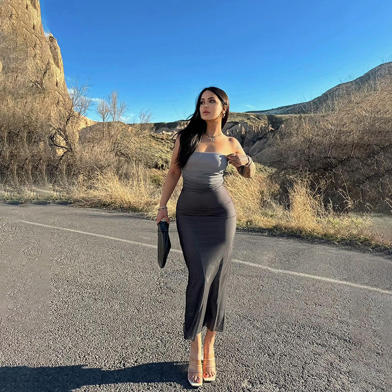 Vestido Largo Sin Tirantes Sexy con Degradado para Mujer