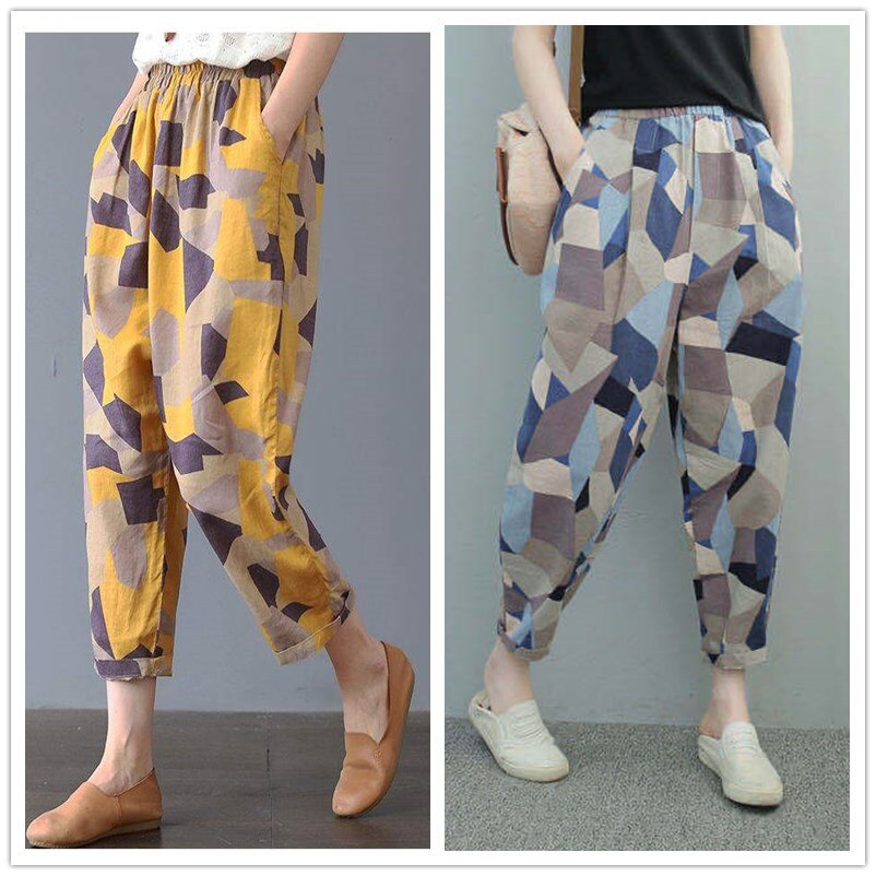 Pantalones Harem de Lino y Algodón para Mujer – Estampado Graffiti