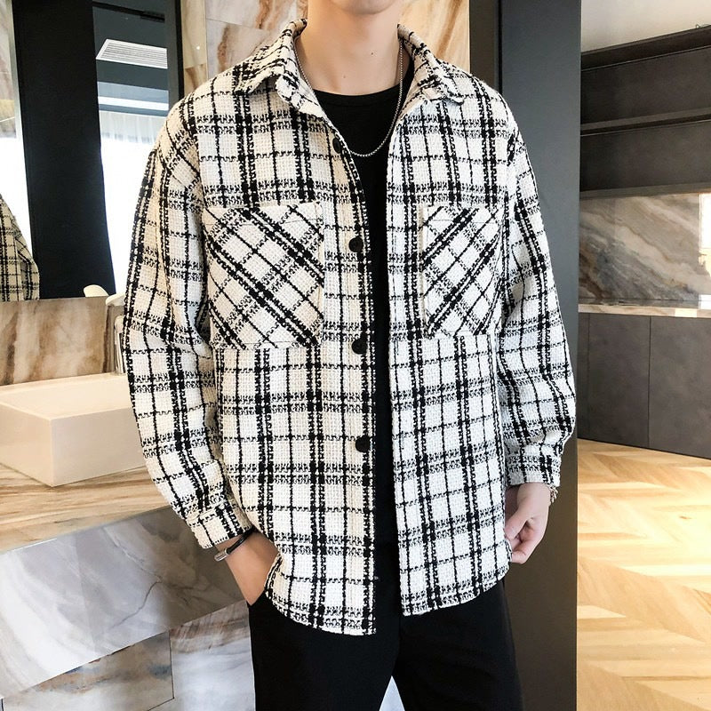 Men's Casual Plaid Long Sleeve Shirt Jacket Loose Fit