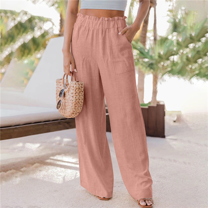Pantalones de Pierna Ancha con Volantes y Bolsillos para Mujer
