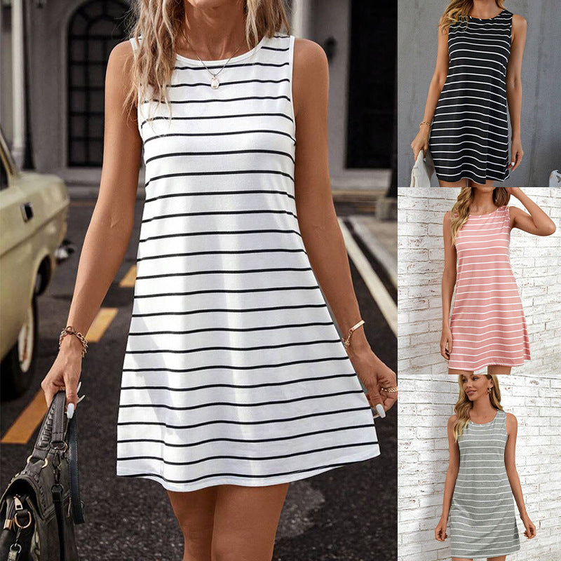 Vestido A-Line de Rayas sin Mangas para Mujer – Midi Casual
