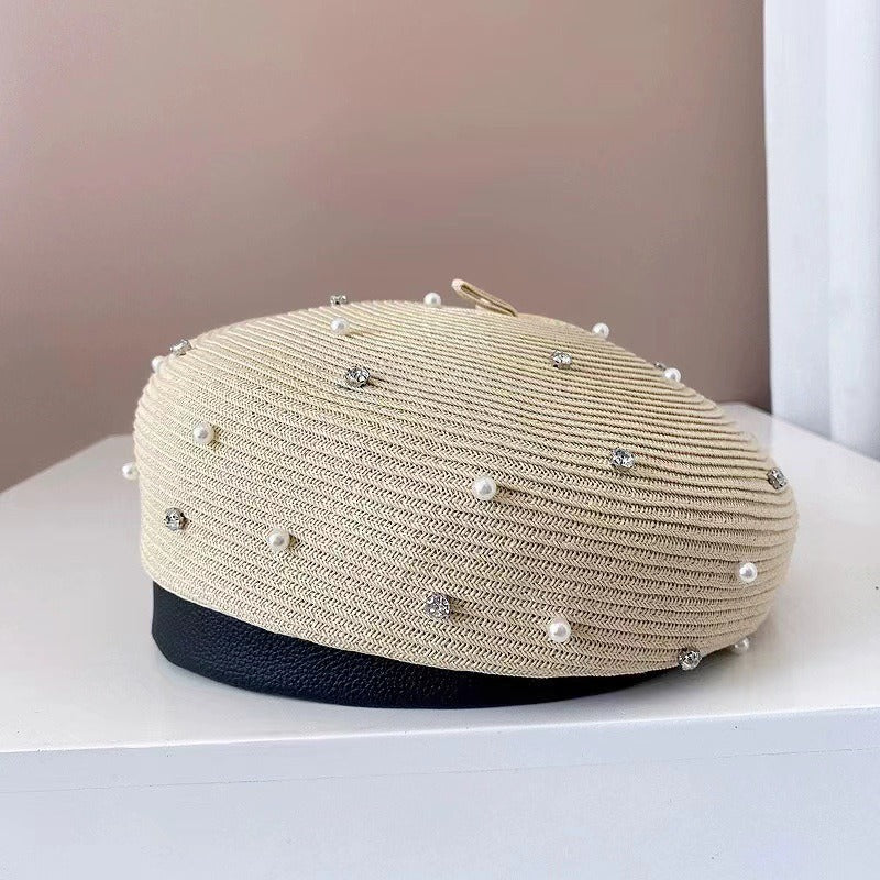 Boina Estilo Japonés con Perlas y Strass para Mujer