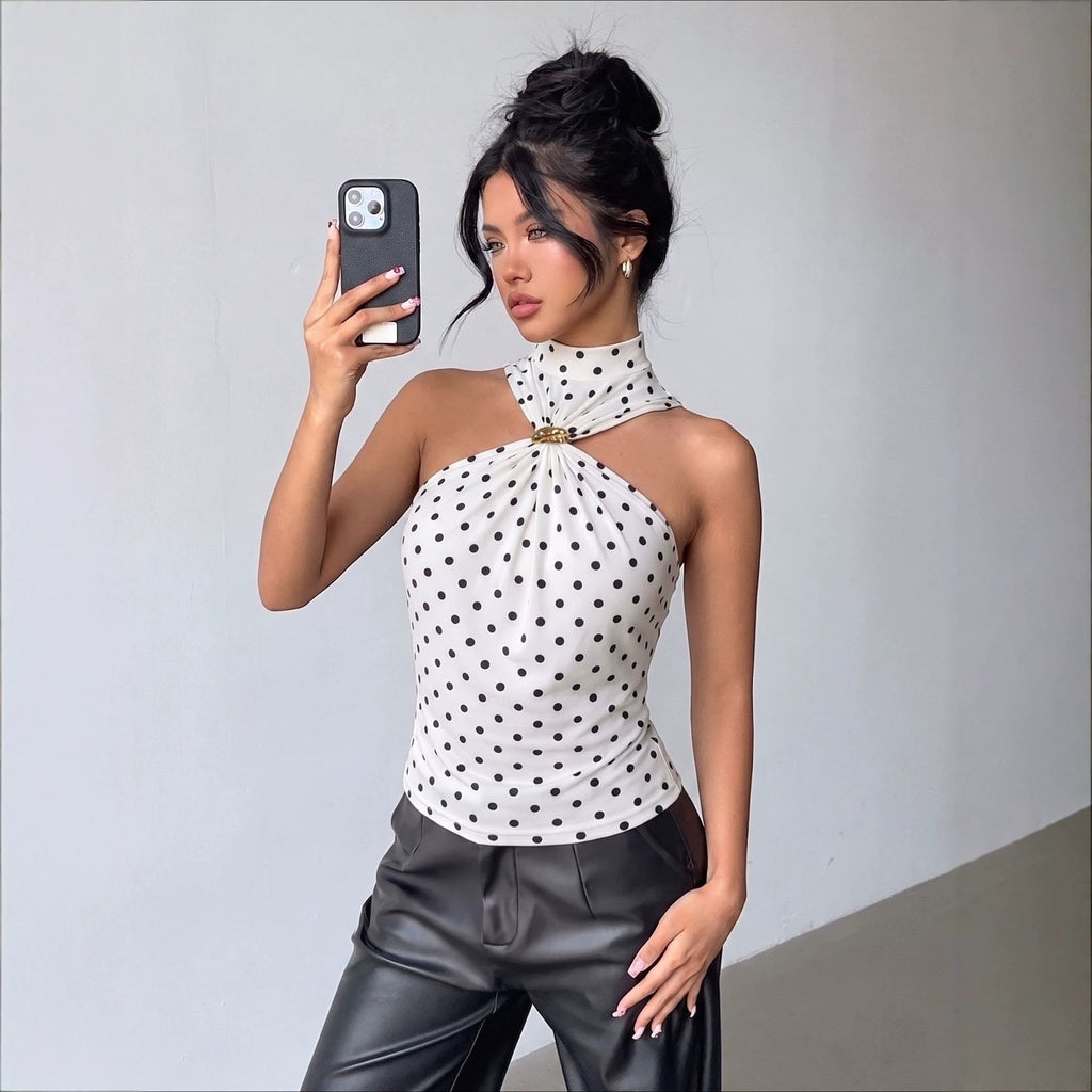 Polka dot halter sleeveless top