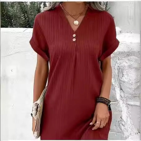 Vestido A-Line de Manga Larga con Botones para Mujer – Color Sólido