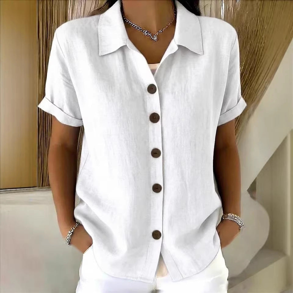 Top de manga corta con cuello camisero y botones