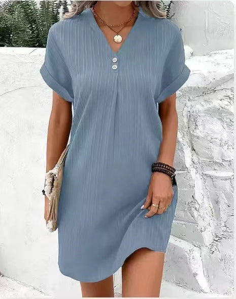 Vestido A-Line de Manga Larga con Botones para Mujer – Color Sólido