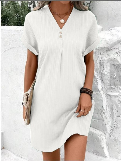 Vestido A-Line de Manga Larga con Botones para Mujer – Color Sólido