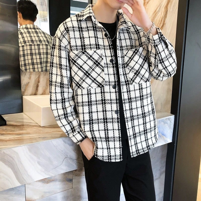 Men's Casual Plaid Long Sleeve Shirt Jacket Loose Fit