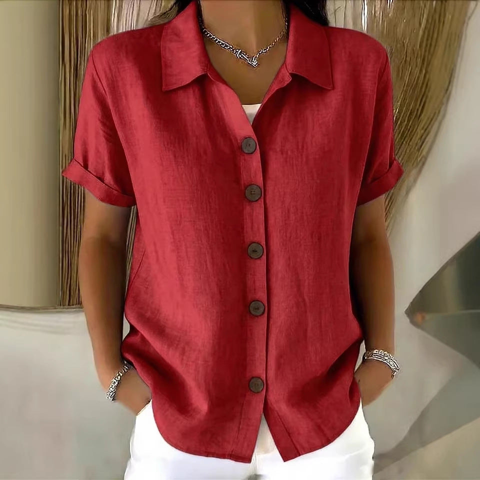 Top de manga corta con cuello camisero y botones