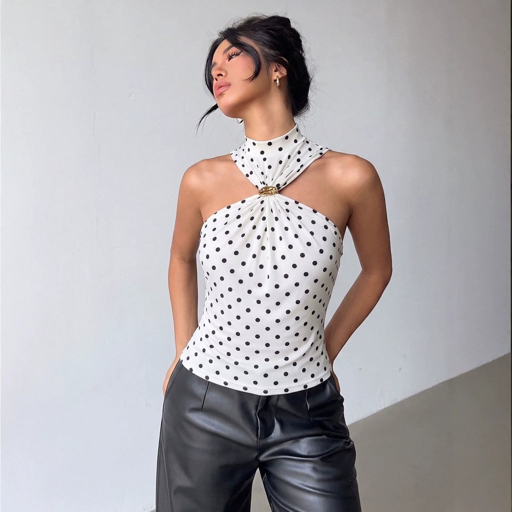 Polka dot halter sleeveless top