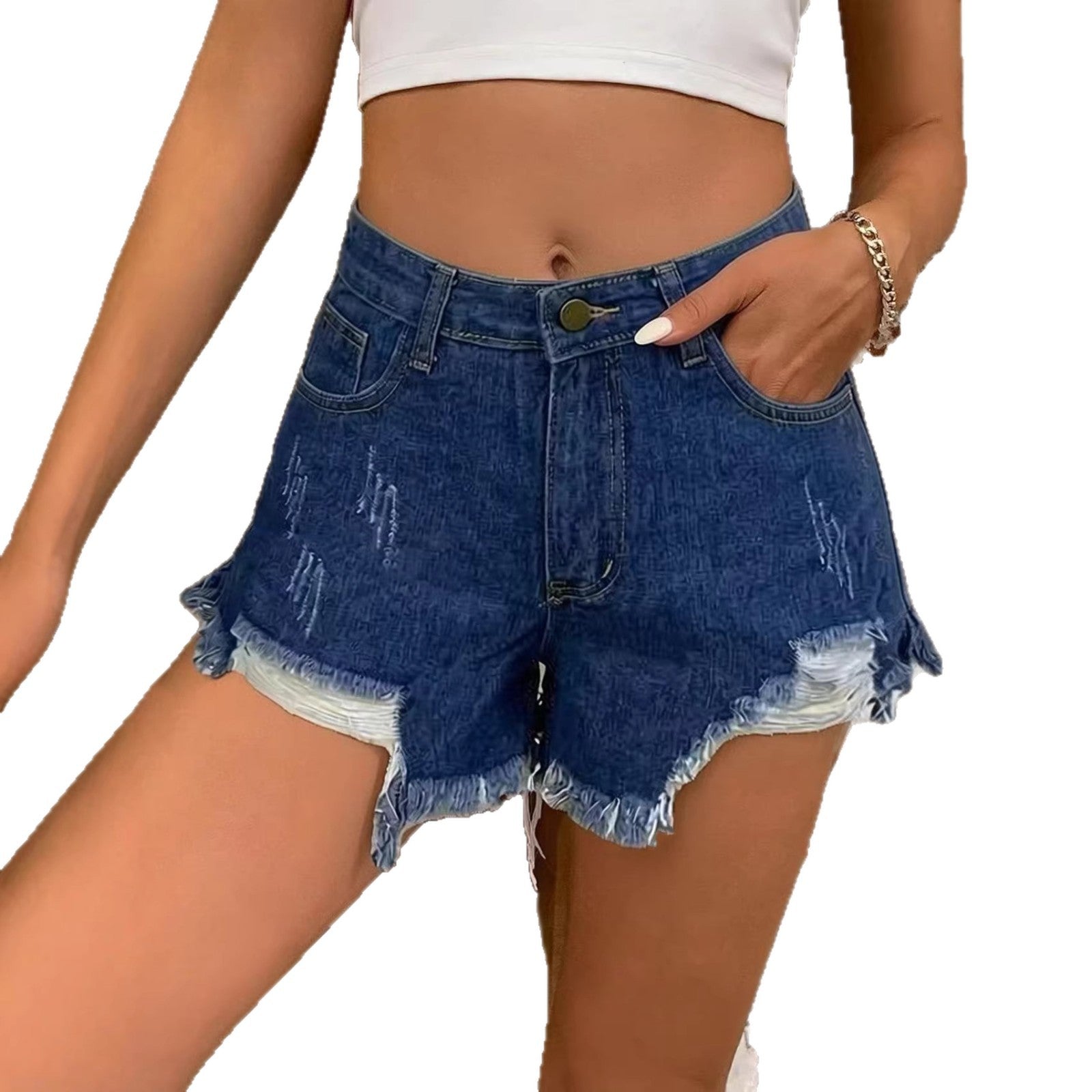 Shorts vaqueros de cintura alta slim fit con dobladillo deshilachado