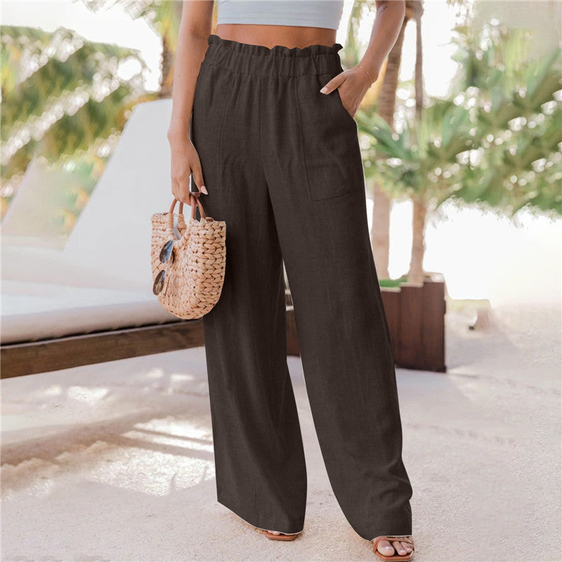 Pantalones de Pierna Ancha con Volantes y Bolsillos para Mujer