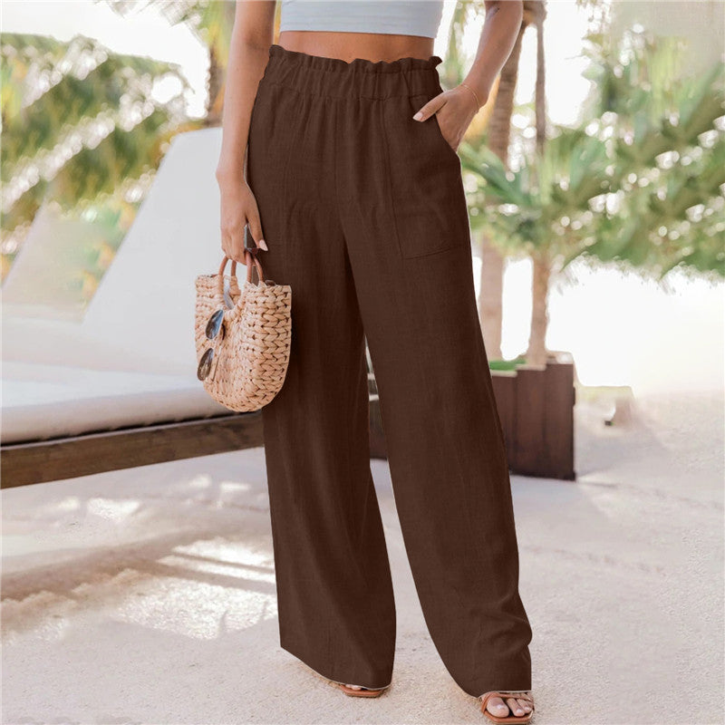 Pantalones de Pierna Ancha con Volantes y Bolsillos para Mujer