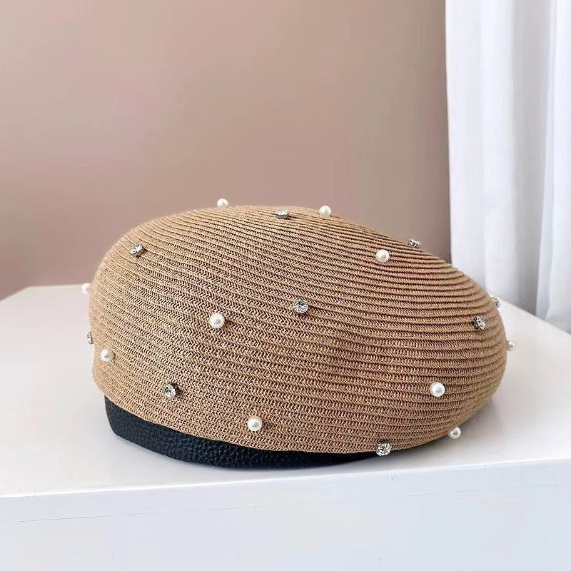 Boina Estilo Japonés con Perlas y Strass para Mujer