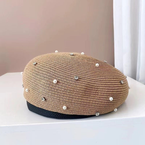 Boina Estilo Japonés con Perlas y Strass para Mujer
