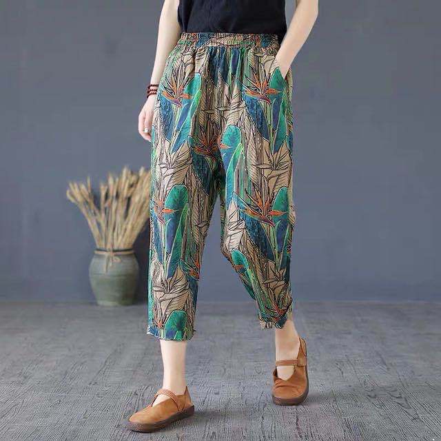 Pantalones Harem de Lino y Algodón para Mujer – Estampado Graffiti