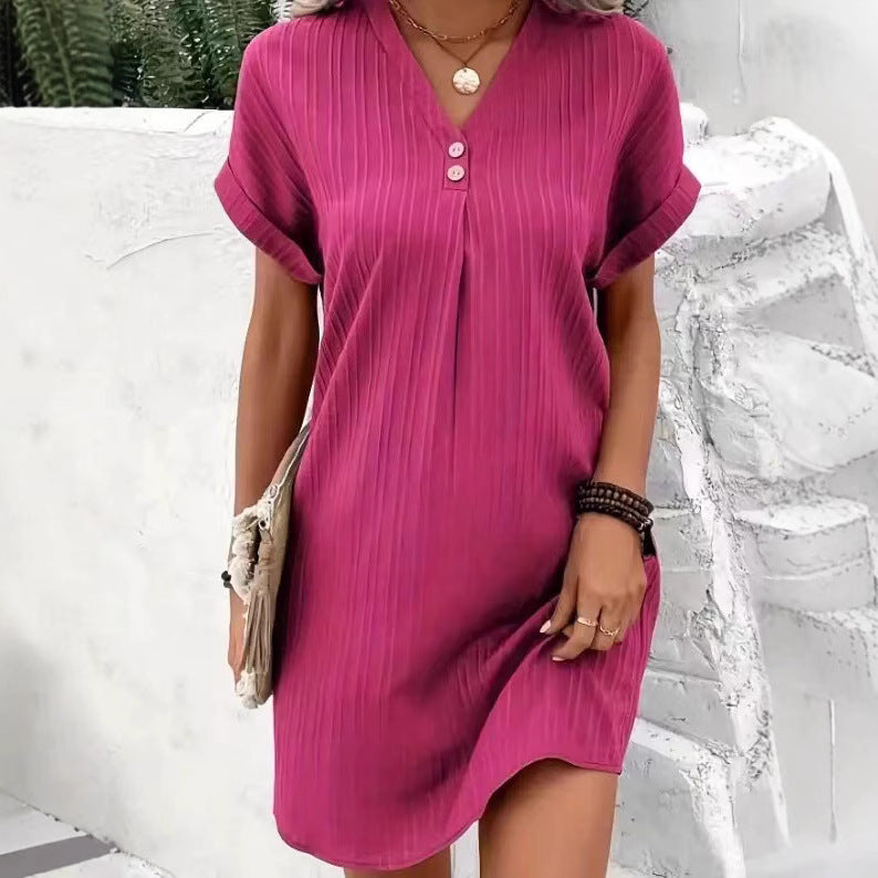 Vestido A-Line de Manga Larga con Botones para Mujer – Color Sólido