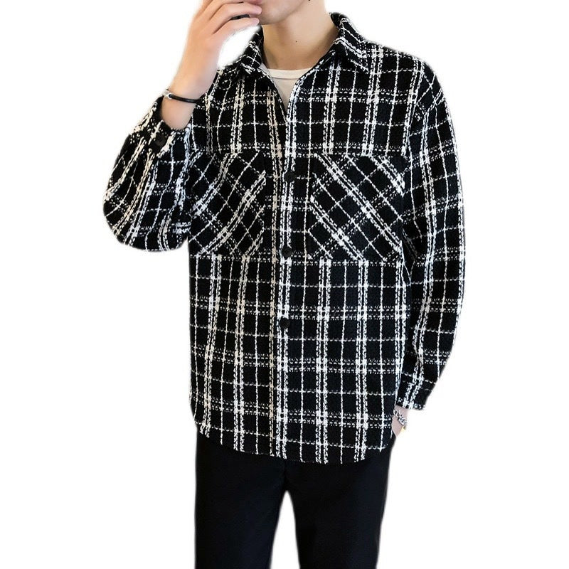 Men's Casual Plaid Long Sleeve Shirt Jacket Loose Fit