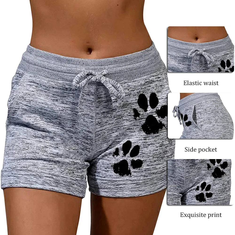 Shorts de Secado Rápido con Estampado de Patitas de Gato para Mujer