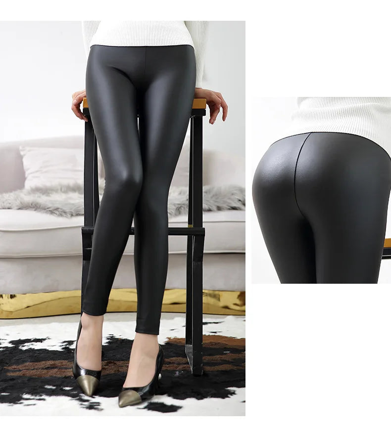 Leggings de Cuero PU de Cintura Alta para Mujer – Efecto Mate y Brillante