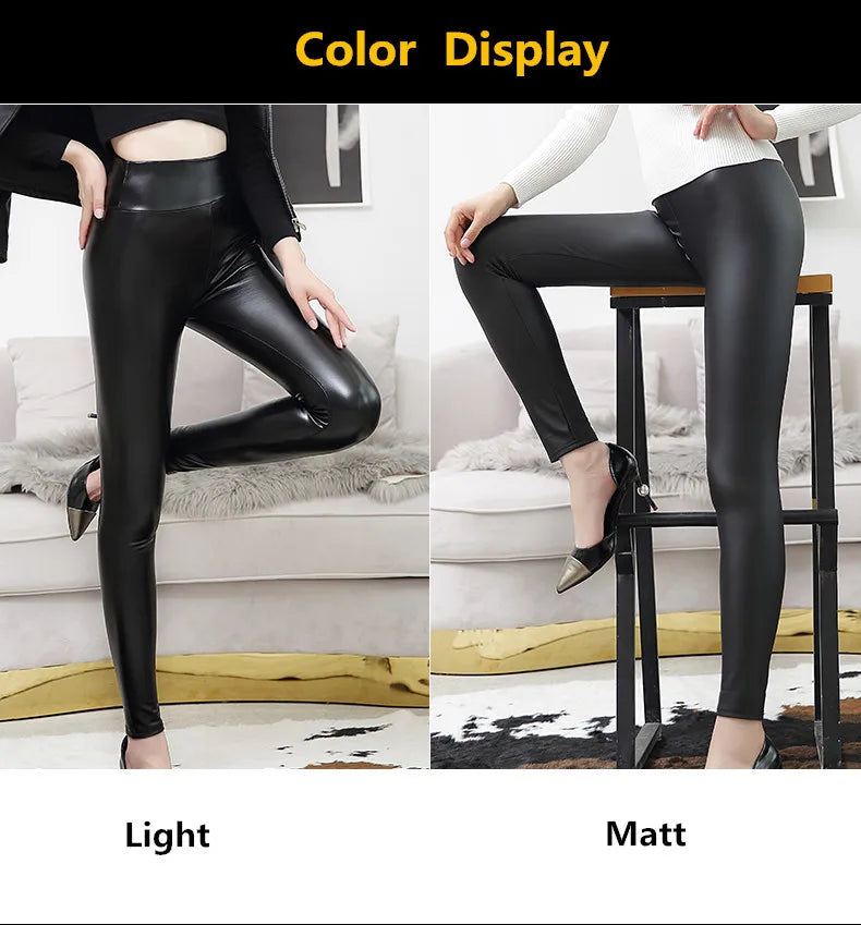 Leggings de Cuero PU de Cintura Alta para Mujer – Efecto Mate y Brillante