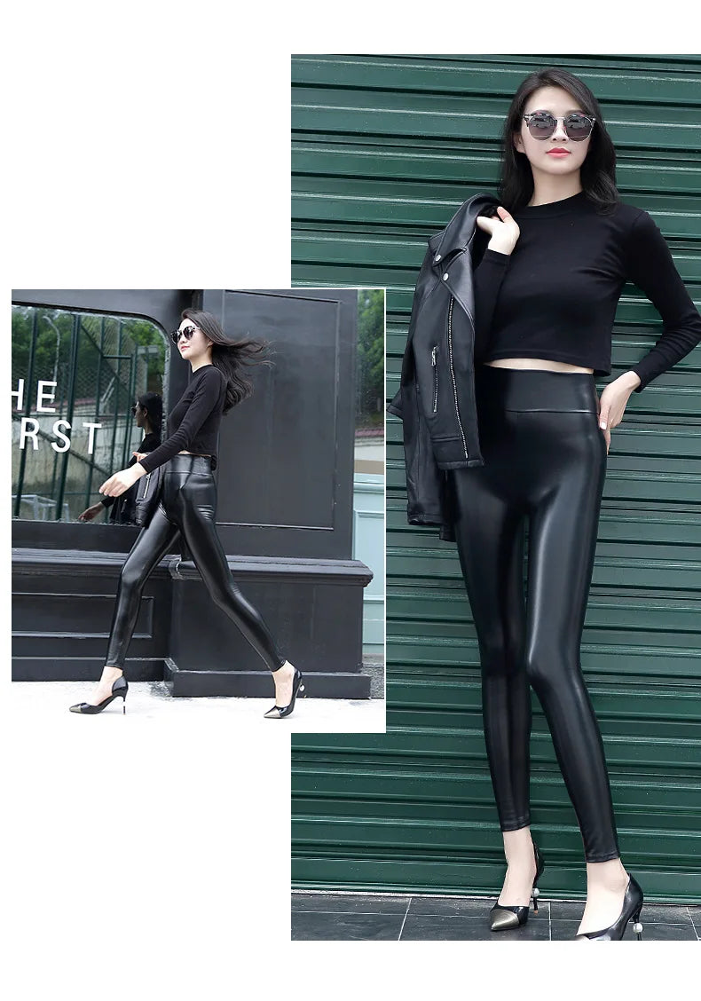 Leggings de Cuero PU de Cintura Alta para Mujer – Efecto Mate y Brillante