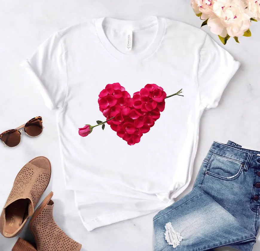 T-shirt with heart and flower print