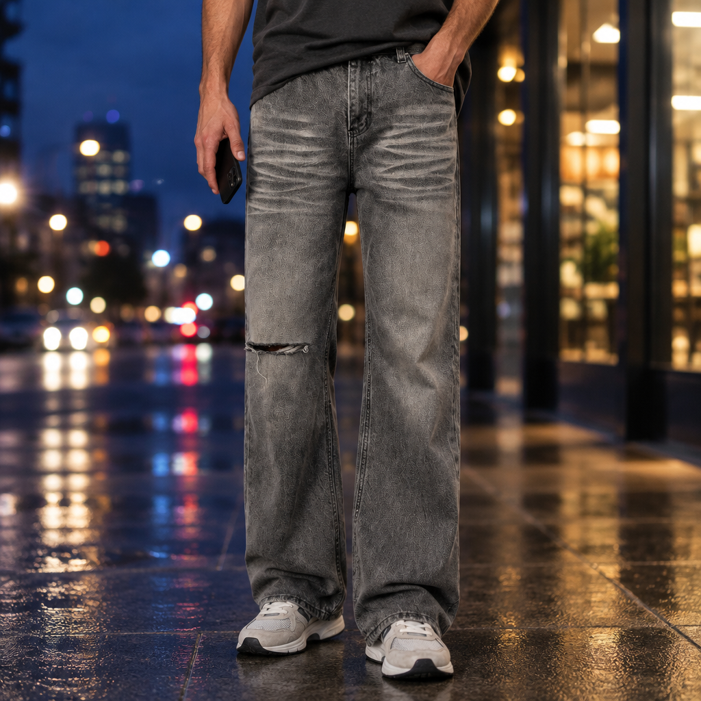 Punk Make Old Ripped Denim Trousers Men