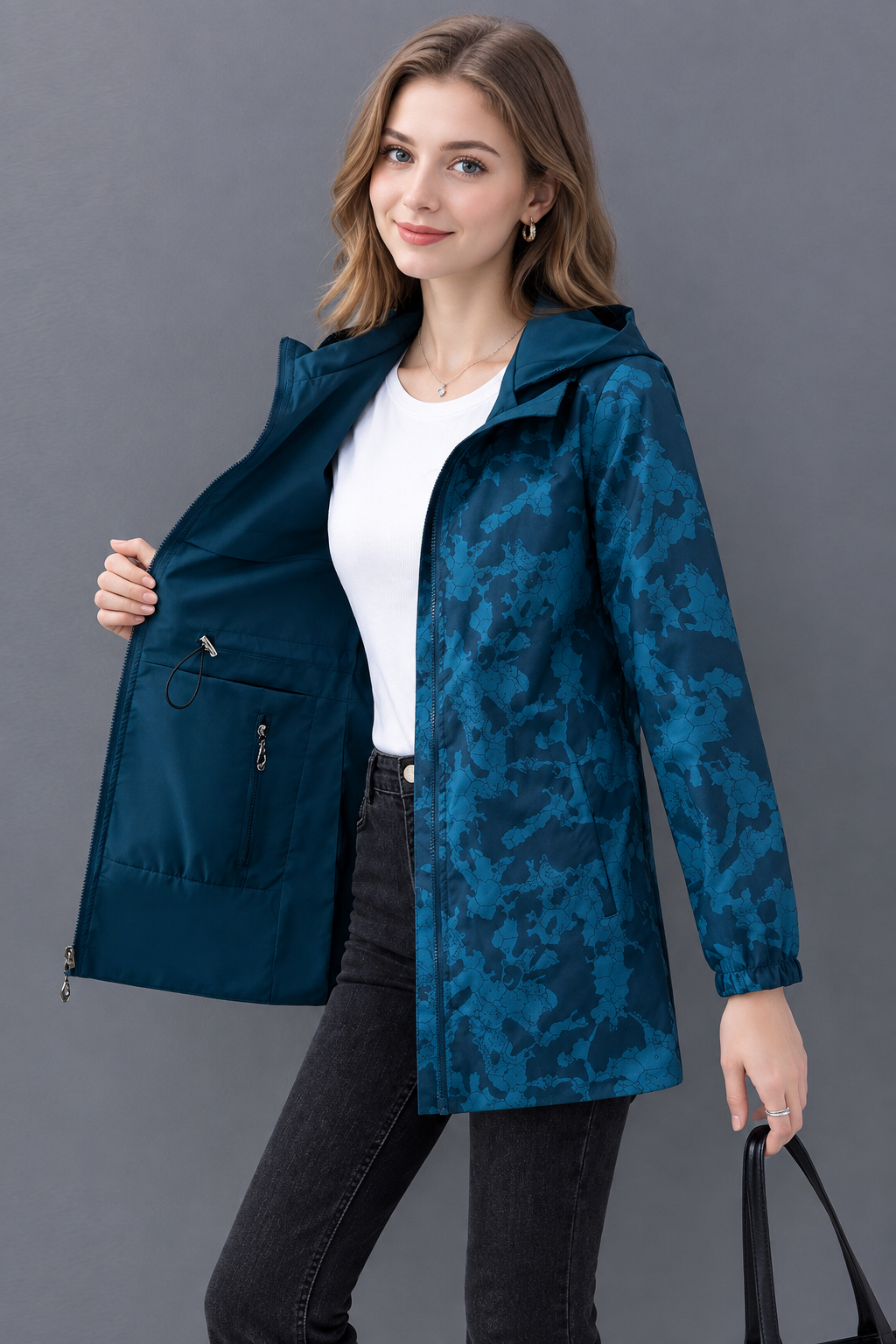 Women's Casual Reversible Short Hooded Jacket